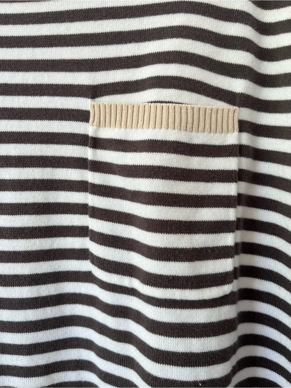 100%COTTON Striped Crewneck Sweater in Black and Cream with Pocket SZ-L - Picture 3 of 8